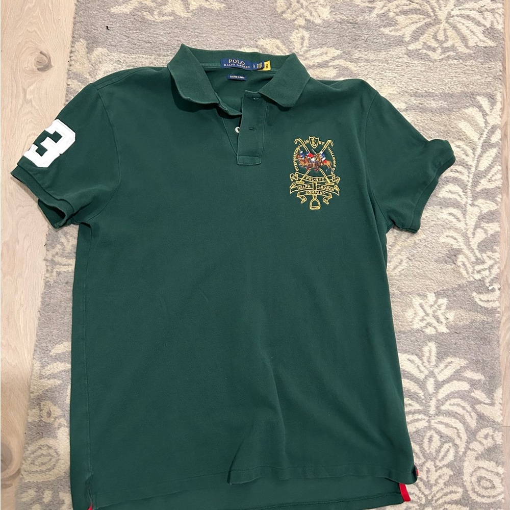 MENS Ralph Lauren Dark Green Polo Shirt with Embroidering  - L